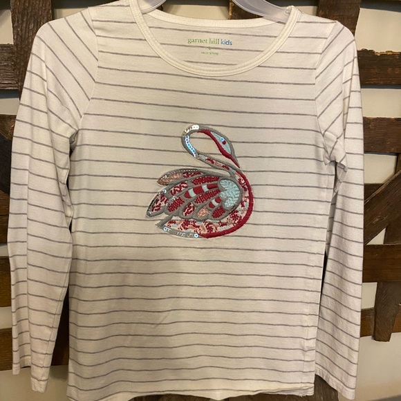 White and silver striped shirt with swan embroidered. - Picture 1 of 2